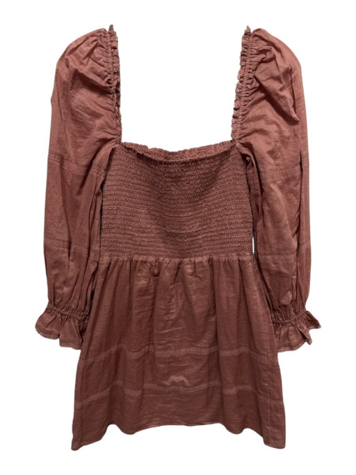Reformation Size 4 Mauve Brown Cotton Long puff sleeve Lace Trim Mini Dress Mauve Brown / 4