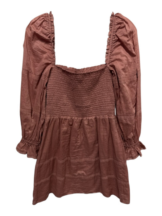 Reformation Size 4 Mauve Brown Cotton Long puff sleeve Lace Trim Mini Dress Mauve Brown / 4