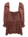 Reformation Size 4 Mauve Brown Cotton Long puff sleeve Lace Trim Mini Dress Mauve Brown / 4