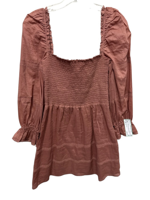 Reformation Size 4 Mauve Brown Cotton Long puff sleeve Lace Trim Mini Dress Mauve Brown / 4