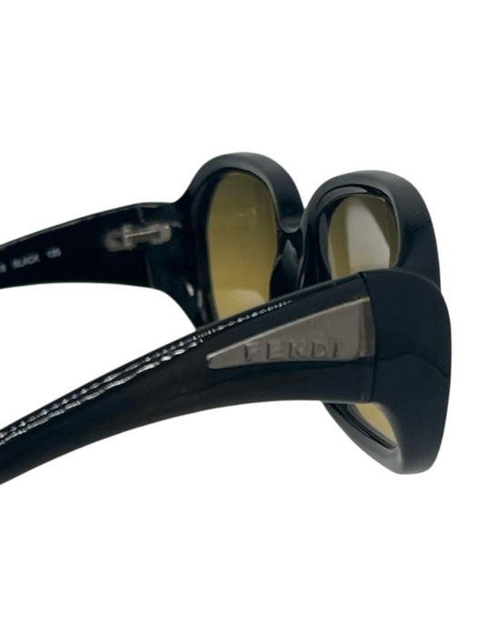 Fendi Black Acetate Oval Rectangle Yellow Tint Sunglasses Black