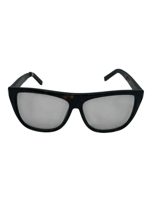 Saint Laurent Black & Brown Acetate Rectangle Tortoise Tinted Lens Sunglasses Black & Brown
