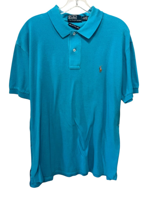 Polo Size L Blue Cotton Solid Polo Men's Short Sleeve Blue / L