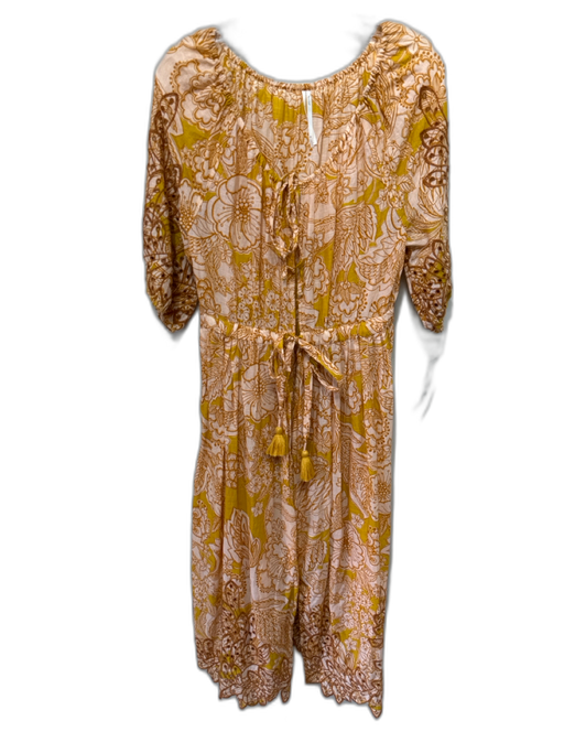 Anthropologie Size S Pink, Yellow, Orange Cotton Embroidered Floral Maxi Dress Pink, Yellow, Orange / S