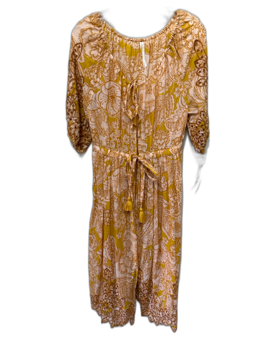 Anthropologie Size S Pink, Yellow, Orange Cotton Embroidered Floral Maxi Dress Pink, Yellow, Orange / S