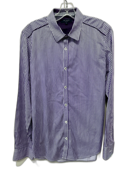 Ted Baker Size 4 Purple & White Striped Button Down Men's Long Sleeve Shirt Purple & White / 4