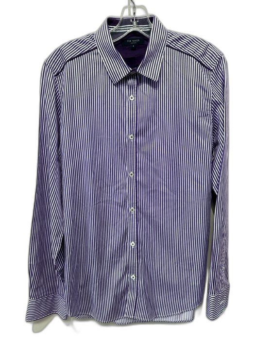 Ted Baker Size 4 Purple & White Striped Button Down Men's Long Sleeve Shirt Purple & White / 4