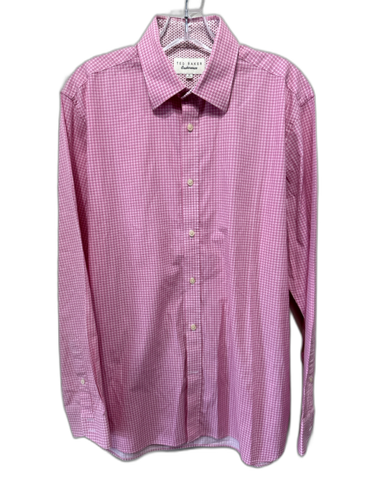 Ted Baker Size 16 Pink & White All Over Print Button Down Long Sleeve Shirt Pink & White / 16