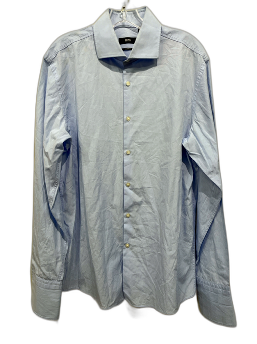 Boss Size 16 Blue Cotton Solid Button Down Men's Long Sleeve Shirt Blue / 16