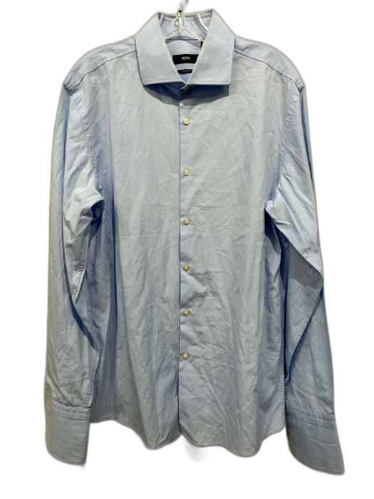 Boss Size 16 Blue Cotton Solid Button Down Men's Long Sleeve Shirt Blue / 16
