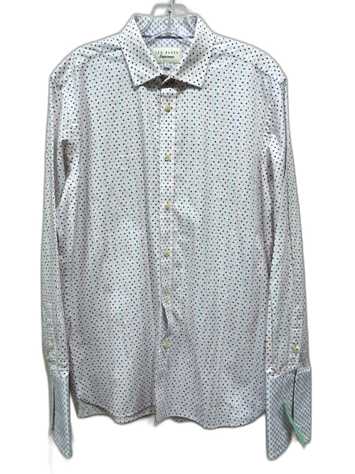 Ted Baker Size 16 White & Multi Polka Dot Button Down Men's Long Sleeve Shirt White & Multi / 16