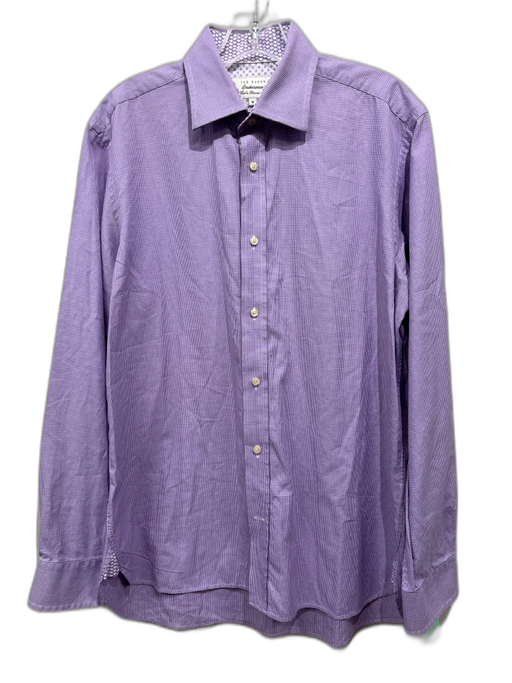 Ted Baker Size 16 Purple & White Houndstooth Button Down Men's Long Sleeve Shirt Purple & White / 16