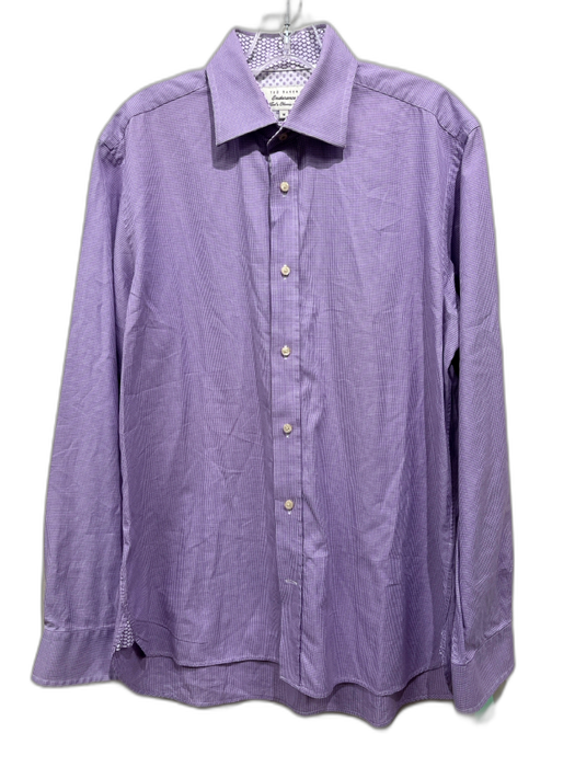 Ted Baker Size 16 Purple & White Houndstooth Button Down Men's Long Sleeve Shirt Purple & White / 16