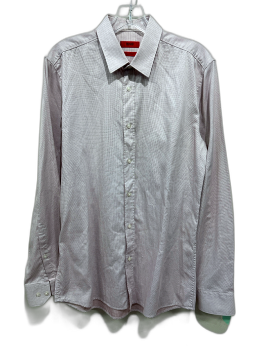 Boss Size 15.75 White & Purple Cotton All Over Print Men's Long Sleeve Shirt White & Purple / 15.75