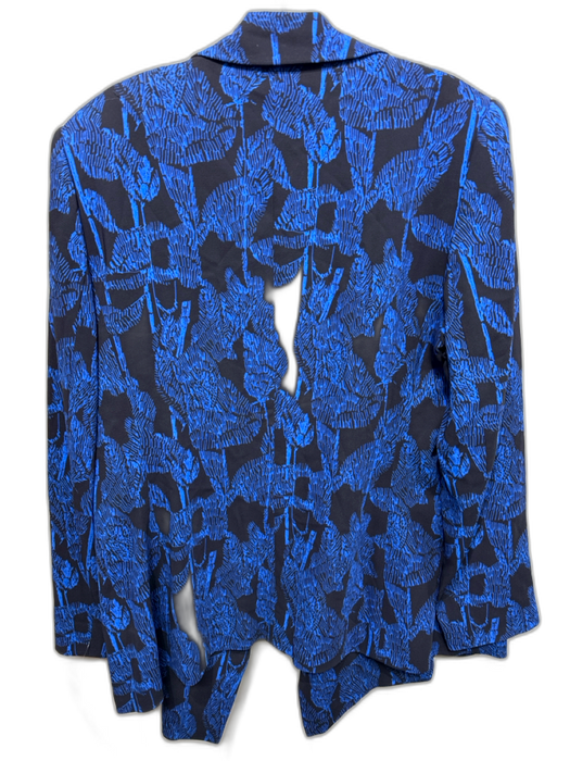 Escada Size L / 42 Black & Blue Viscose Blend Abstract Floral Lapel Jacket Black & Blue / L / 42