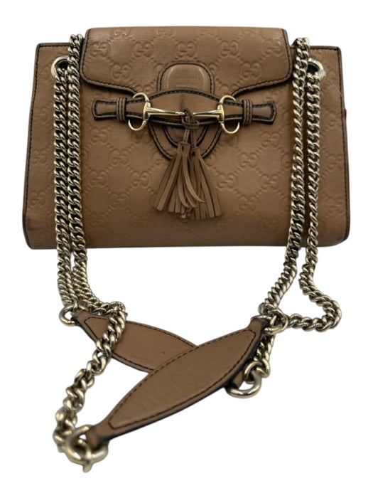 Gucci Beige Leather Gold Tone Hardware Guccissima Embossed Chain Strap Bag Beige / Small