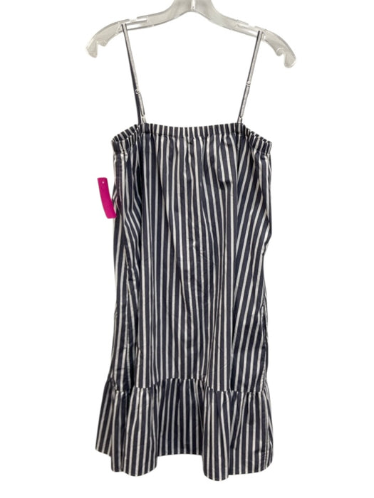 ATM Size M Slate Blue & White Cotton Striped Spaghetti Strap Ruffle Hem Dress Slate Blue & White / M