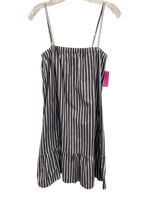 ATM Size M Slate Blue & White Cotton Striped Spaghetti Strap Ruffle Hem Dress Slate Blue & White / M