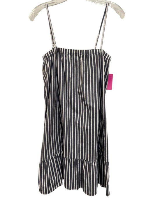 ATM Size M Slate Blue & White Cotton Striped Spaghetti Strap Ruffle Hem Dress Slate Blue & White / M