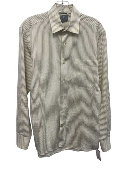 Lacoste Size 38 Off White & Blue Cotton Striped Button Up Long Sleeve Shirt Off White & Blue / 38