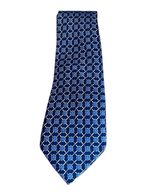 Hermes Blue Silk Lines Men's Ties Blue