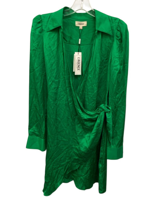 L'agence Size 2 Green Viscose & Rayon Wrap Tie Detail Long Sleeve Shimmer Dress Green / 2