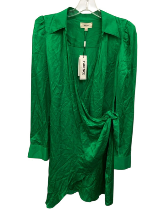 L'agence Size 2 Green Viscose & Rayon Wrap Tie Detail Long Sleeve Shimmer Dress Green / 2