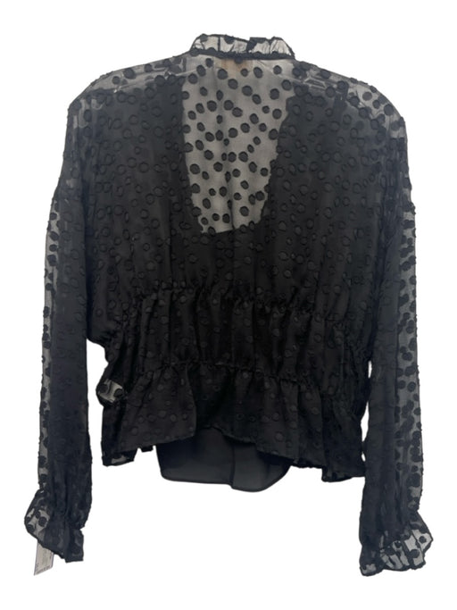 Parker Size S Black Polyester Long Sleeve Swiss Dots Lined Sheer Top Black / S