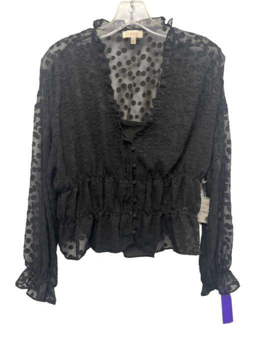 Parker Size S Black Polyester Long Sleeve Swiss Dots Lined Sheer Top Black / S