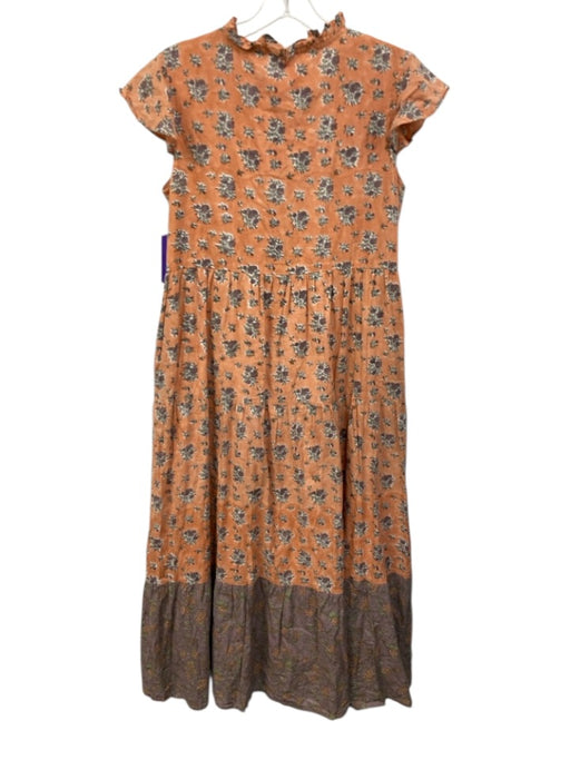 Victoria Dunn Size M Orange & Multi Cotton Cap Sleeve Floral Buttons Midi Dress Orange & Multi / M