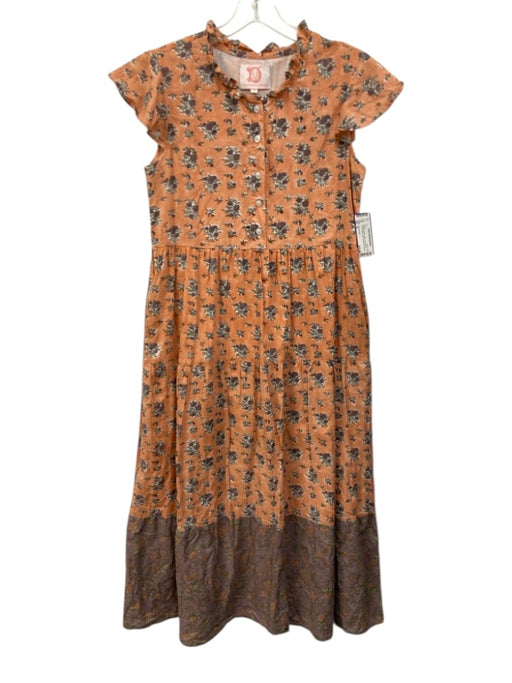 Victoria Dunn Size M Orange & Multi Cotton Cap Sleeve Floral Buttons Midi Dress Orange & Multi / M
