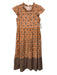 Victoria Dunn Size M Orange & Multi Cotton Cap Sleeve Floral Buttons Midi Dress Orange & Multi / M