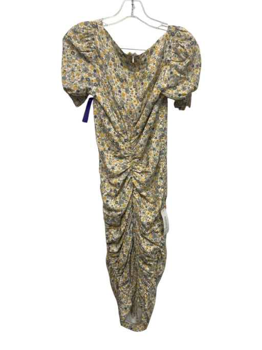 Bardot Size 6/S White, Yellow, Gray Viscose Short Sleeve Scoop Neck Floral Dress White, Yellow, Gray / 6/S