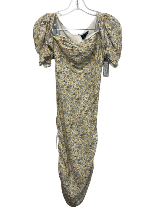 Bardot Size 6/S White, Yellow, Gray Viscose Short Sleeve Scoop Neck Floral Dress White, Yellow, Gray / 6/S