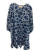 SZ Blockprints Size L Blue & White Cotton Long puff sleeve Floral Print Dress Blue & White / L