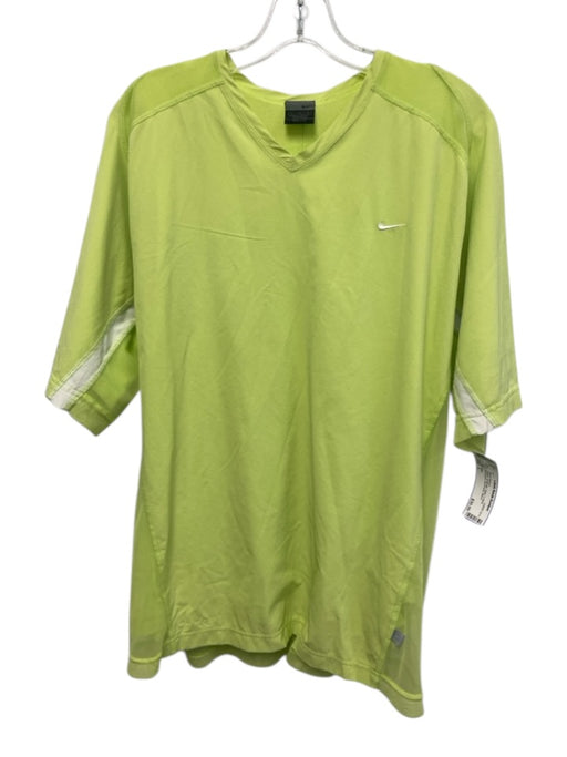 Nike Size L Yellow Synthetic Solid V Neck Athleisure Men's Short Sleeve Yellow / L