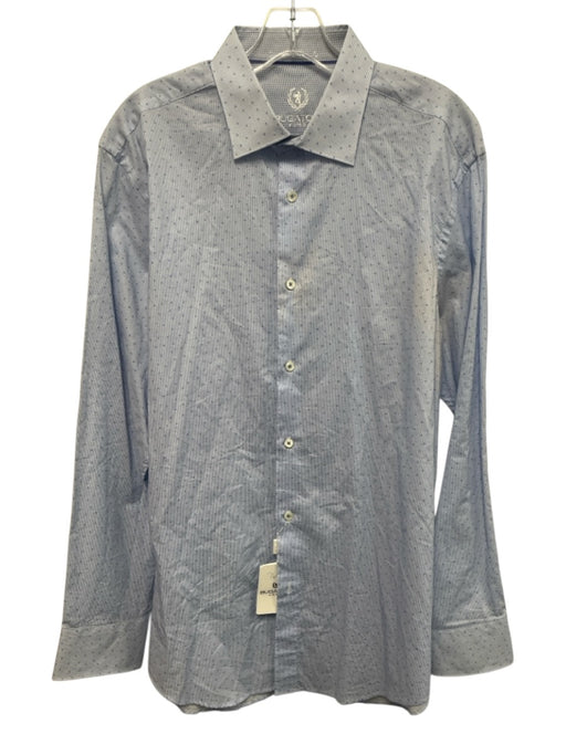 Bugatchi NWT Size 16 Blue & White Cotton Grid Button Up Men's Long Sleeve Shirt Blue & White / 16