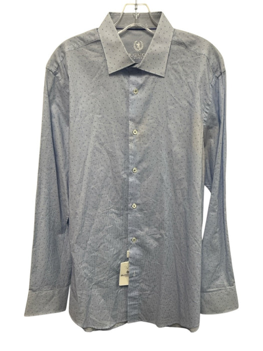 Bugatchi NWT Size 16 Blue & White Cotton Grid Button Up Men's Long Sleeve Shirt Blue & White / 16
