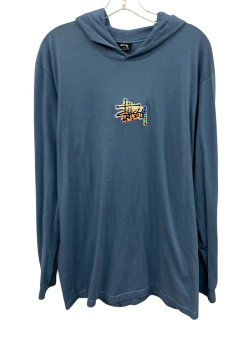 Stussy Size L Blue Cotton logo Hoodie Men's Long Sleeve Shirt Blue / L