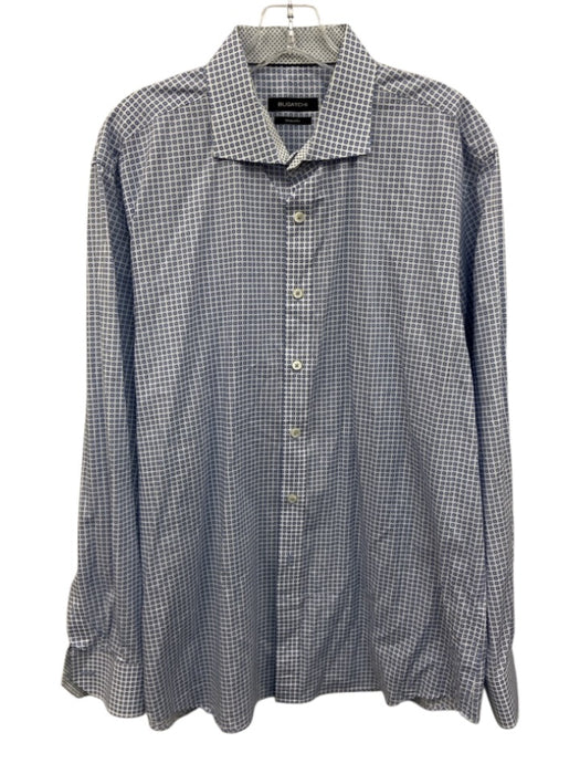 Bugatchi Size Est L Blue & White Cotton Blend Abstract Men's Long Sleeve Shirt Blue & White / Est L
