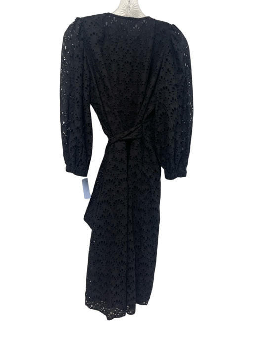Ann Mashburn Size XS Black Cotton Long Sleeve Floral Eyelet Wrap Dress Black / XS
