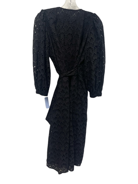 Ann Mashburn Size XS Black Cotton Long Sleeve Floral Eyelet Wrap Dress Black / XS