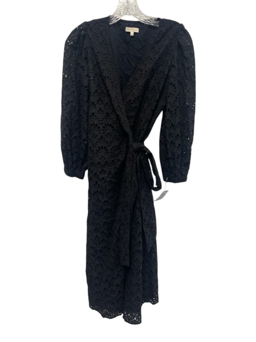 Ann Mashburn Size XS Black Cotton Long Sleeve Floral Eyelet Wrap Dress Black / XS