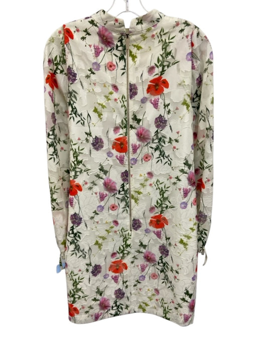 Ted Baker Size 2 White, Pink, Green Polyester Long Sleeve Floral Applique Dress White, Pink, Green / 2