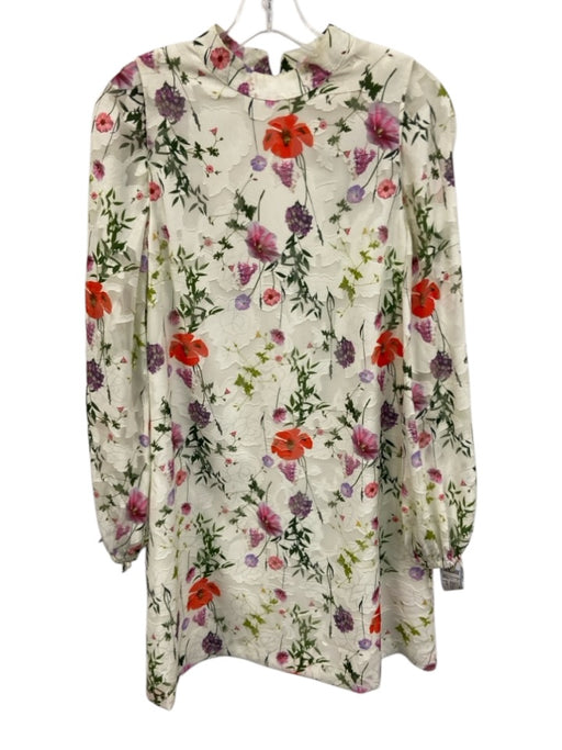 Ted Baker Size 2 White, Pink, Green Polyester Long Sleeve Floral Applique Dress White, Pink, Green / 2