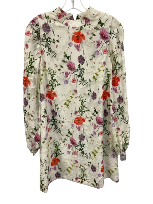 Ted Baker Size 2 White, Pink, Green Polyester Long Sleeve Floral Applique Dress White, Pink, Green / 2