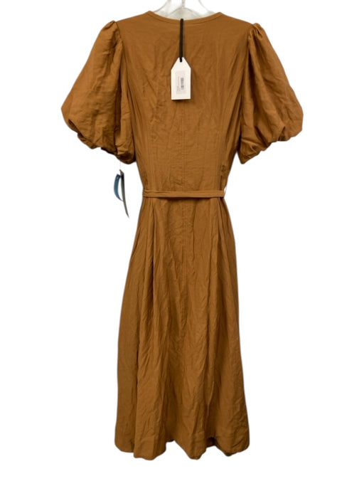 English Factory Size S Brown Tencel Blend Short Balloon Sleeve Zip Up Midi Dress Brown / S