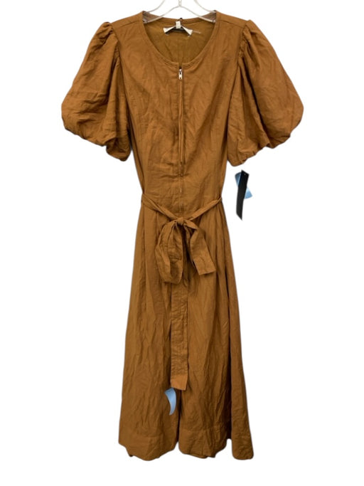 English Factory Size S Brown Tencel Blend Short Balloon Sleeve Zip Up Midi Dress Brown / S