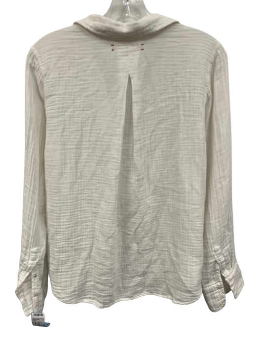 XiRENA Size S White Cotton Long Sleeve Textured Collar V Neck Top White / S
