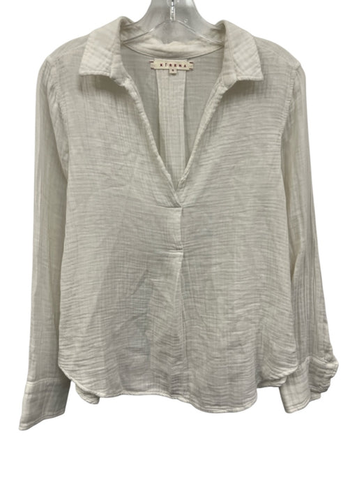 XiRENA Size S White Cotton Long Sleeve Textured Collar V Neck Top White / S